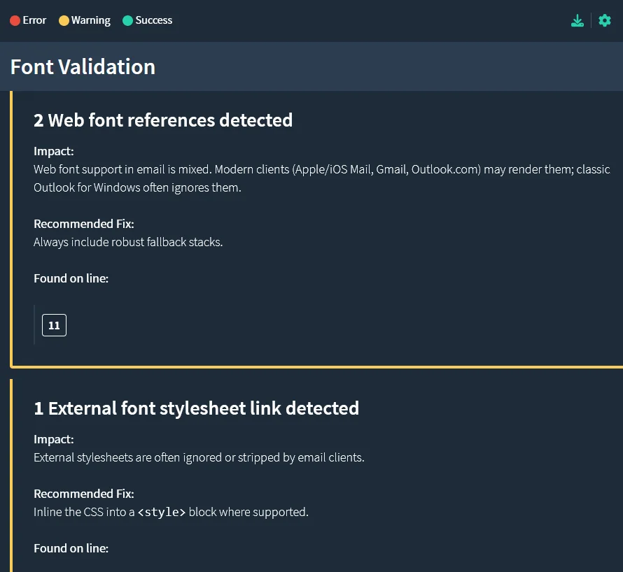 Font Validation Results